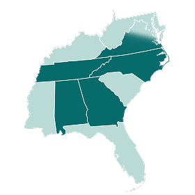 map of southeast USA